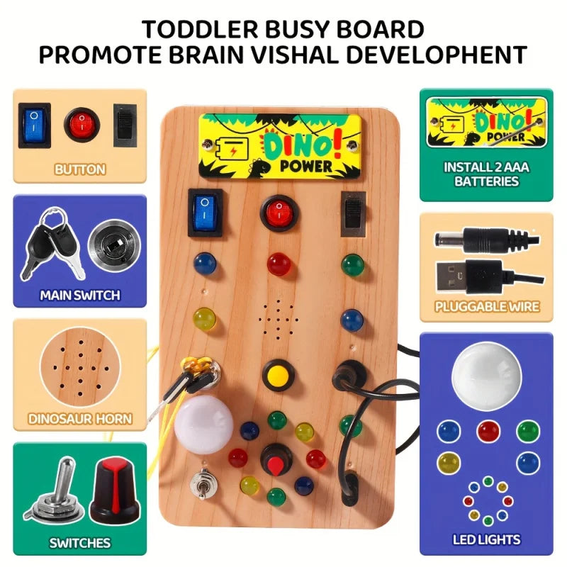 Montessori Sensory Busy Board | LED Light & Switch Activity Toy for Toddlers