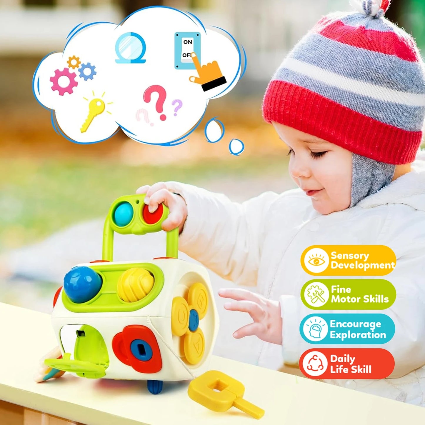 Montessori Busy Cube Toy | Sensory Activity Learning Cube for Toddlers