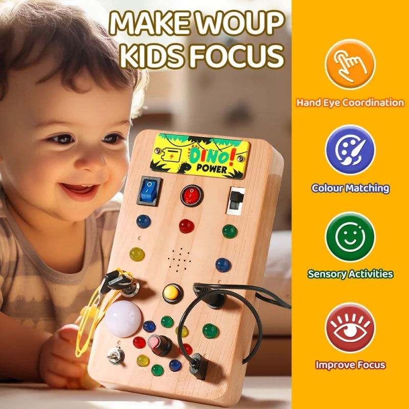 Montessori Sensory Busy Board | LED Light & Switch Activity Toy for Toddlers
