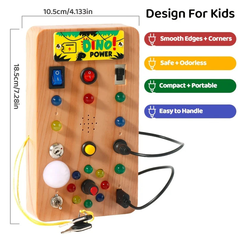 Montessori Sensory Busy Board | LED Light & Switch Activity Toy for Toddlers